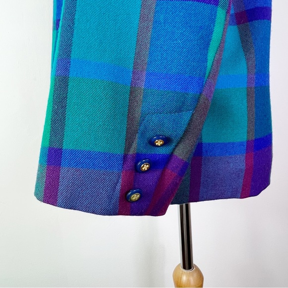 Vintage Avoca Made in Ireland Purple & Green Checked Wool Jacket Size S - Picture 6 of 11